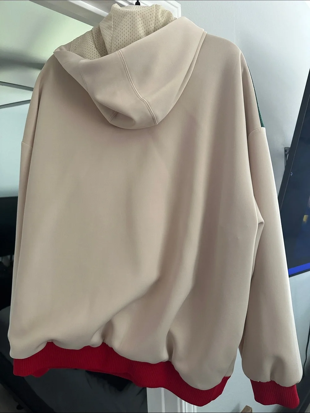 GUCCI Beige Hoodie with Red & Green Shoulder Accents